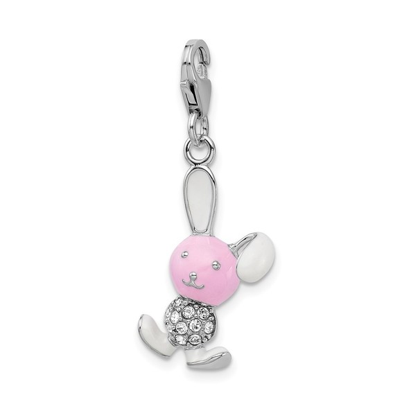 925 Sterling Silver Polished 3-D Enameled Bunny Bracelet Charm Lobster Clasp - Picture 4 of 5